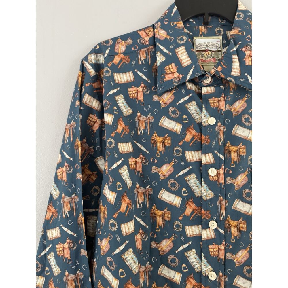 NWT Rocking K Ranchwear Equestrian Saddle Print Long Sleeve Button Shirt Large - Picture 5 of 8
